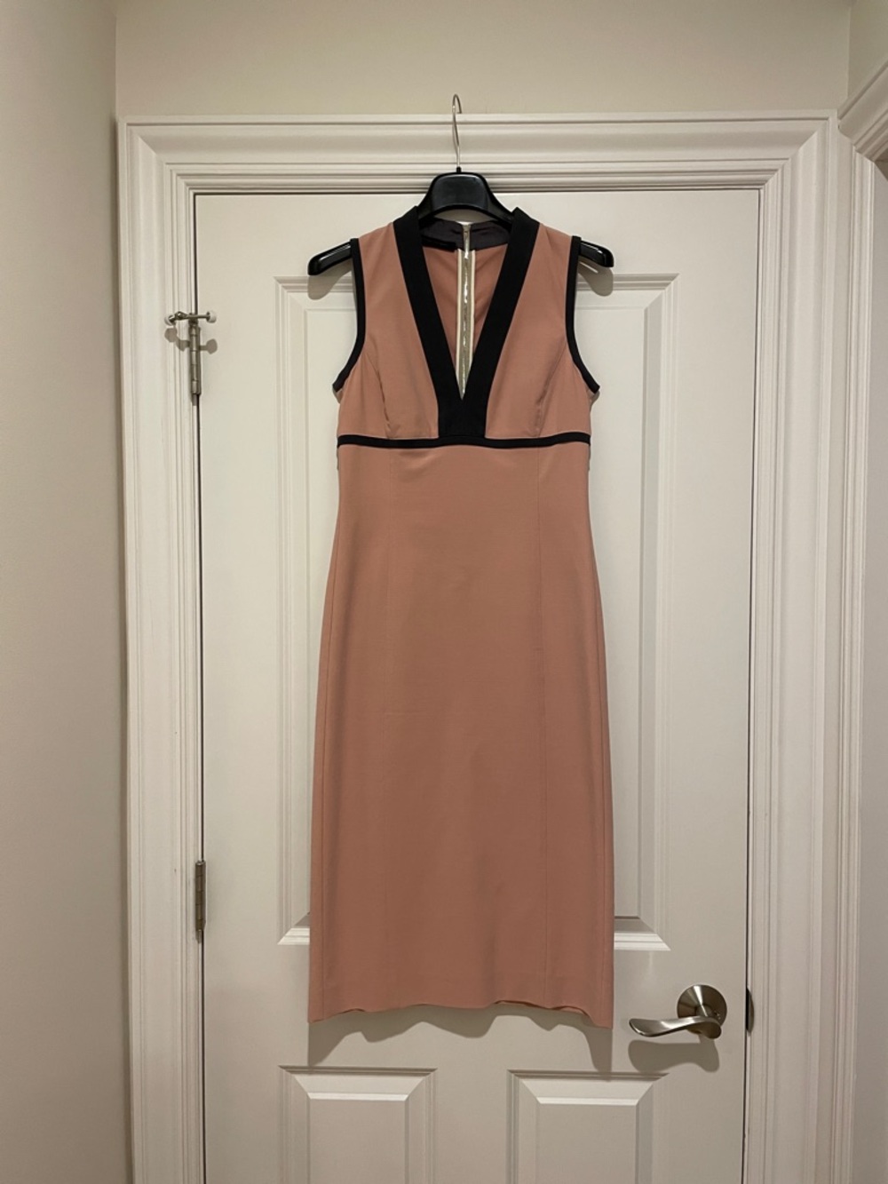 Narciso Rodriguez Dusty Rose Midi Dress with Black Trim